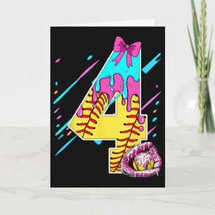 4th Birthday Softll Ice Cream Drip Bow 4 Years Kid Card