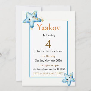 4th Birthday Starfish Blue Gold Coastal Ocean Invitation