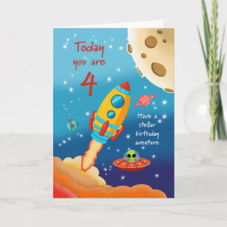 4th Birthday Stellar Adventure Space Rocket Card
