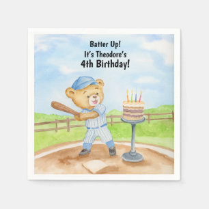 4th Birthday Tee Ball Teddy Bear Baseball Napkin
