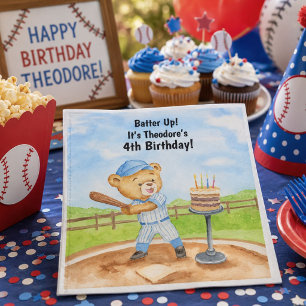 4th Birthday Tee Ball Teddy Bear Baseball Napkin