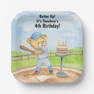 4th Birthday Tee Ball Teddy Bear Baseball Paper Plate