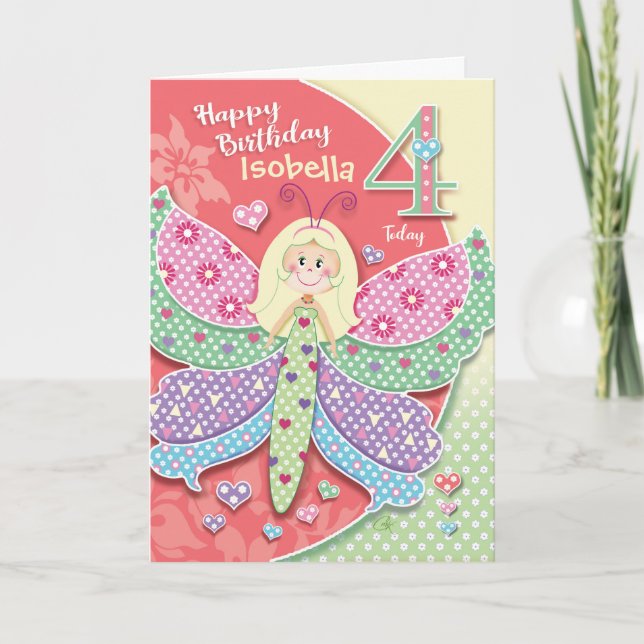 4th Birthday, Tiny Butterfly-Girl Card (Front)