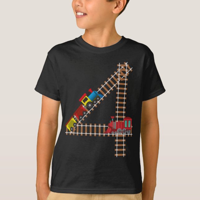 4th Birthday Train 4 Year Old Boys Kids Gift T-Shirt (Front)