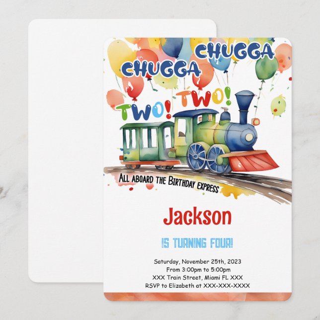 4th Birthday Train Party Invitation (Front/Back)