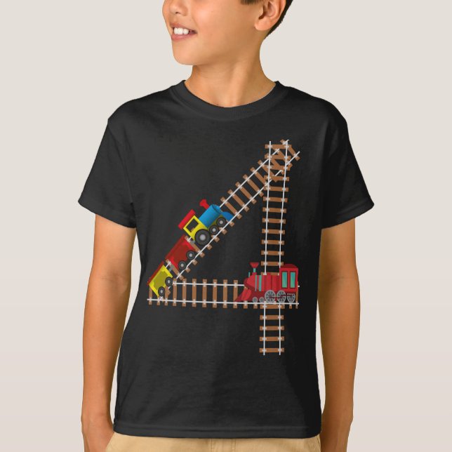 4th Birthday Train Railroad Themed 4 Year Old Kids T-Shirt (Front)
