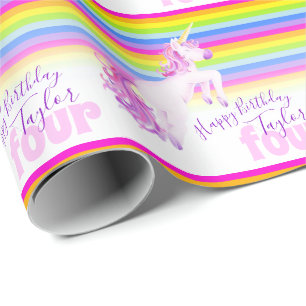 4th birthday unicorn art rainbow wrapping paper