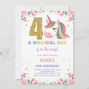 4th Birthday Unicorn Birthday Invitations