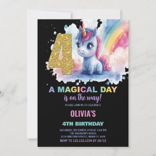 4th Birthday Unicorn Birthday Invitations