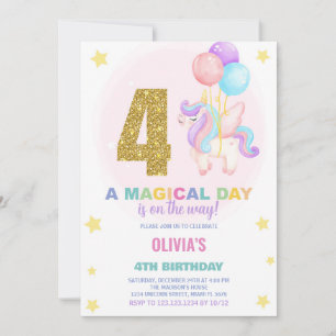 4th Birthday Unicorn Birthday Invitations