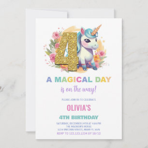 4th Birthday Unicorn Birthday Invitations