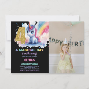 4th Birthday Unicorn Birthday Invitations photo