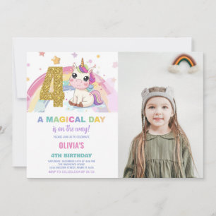 4th Birthday Unicorn Birthday Invitations photo