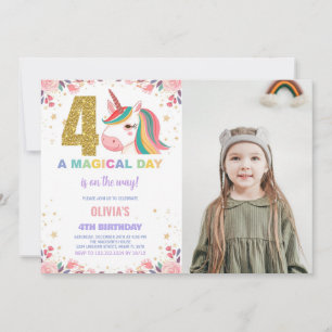 4th Birthday Unicorn Birthday Invitations photo