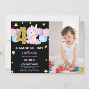 4th Birthday Unicorn Birthday Invitations photo