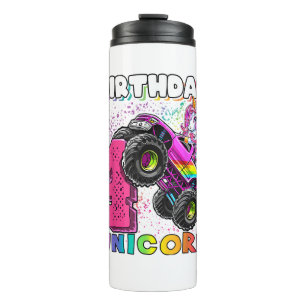 4th Birthday Unicorn Monster Truck Birthday Party Thermal Tumbler