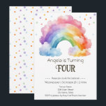 4th Birthday Watercolor Rainbow Kids  Invitation<br><div class="desc">Fun watercolor rainbow themed kids party. Available as a digital download printable.
Great for any season. Let's build something fun for your little one on their birthday! Custom,  personalised,  editable electronic download
watercolor,  bright and pastel colours. whimsical illustration,  confetti,  script</div>