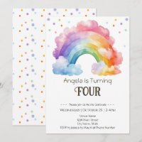 4th Birthday Watercolor Rainbow Kids