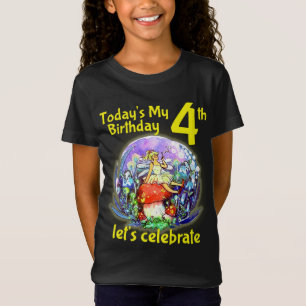 4th Birthday Yellow Fairy In Mushroom Motif T-Shirt