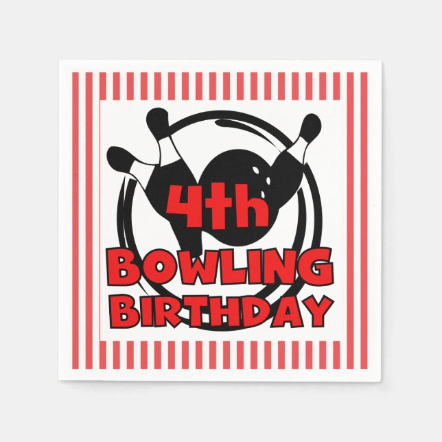 4th Bowling Sports Birthday Paper Napkins (Front)