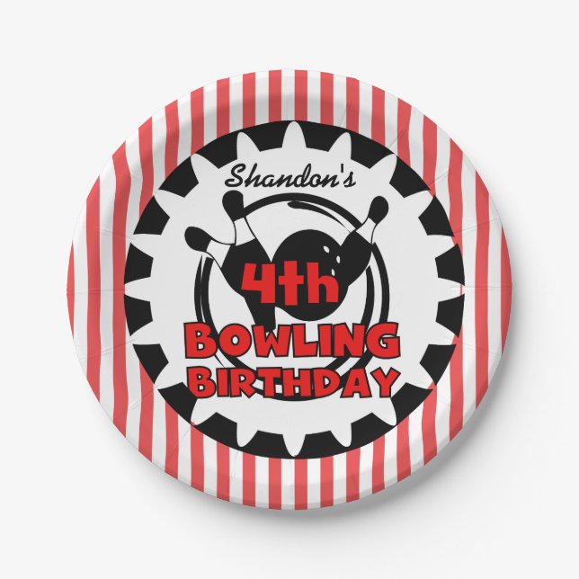 4th Bowling Sports Birthday Paper Plates (Front)