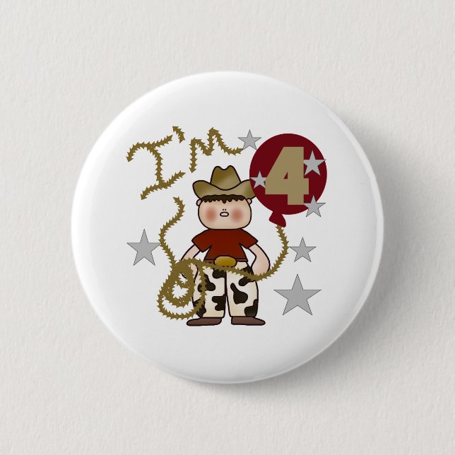 4th Cowboy Birthday 6 Cm Round Badge (Front)