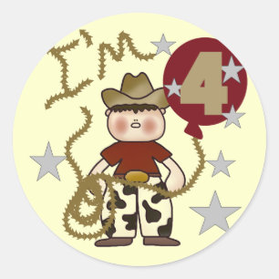 4th Cowboy Birthday Tshirts and Gifts Classic Round Sticker