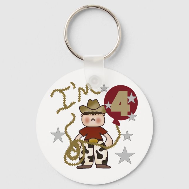 4th Cowboy Birthday Tshirts and Gifts Key Ring (Front)