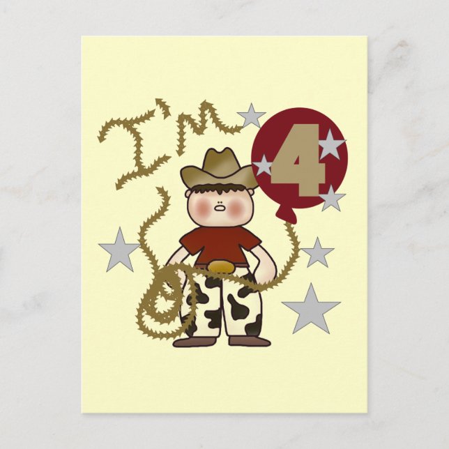 4th Cowboy Birthday Tshirts and Gifts Postcard (Front)