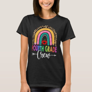 4th Fourth Grade Crew Rainbow Leopard Teacher Back T-Shirt