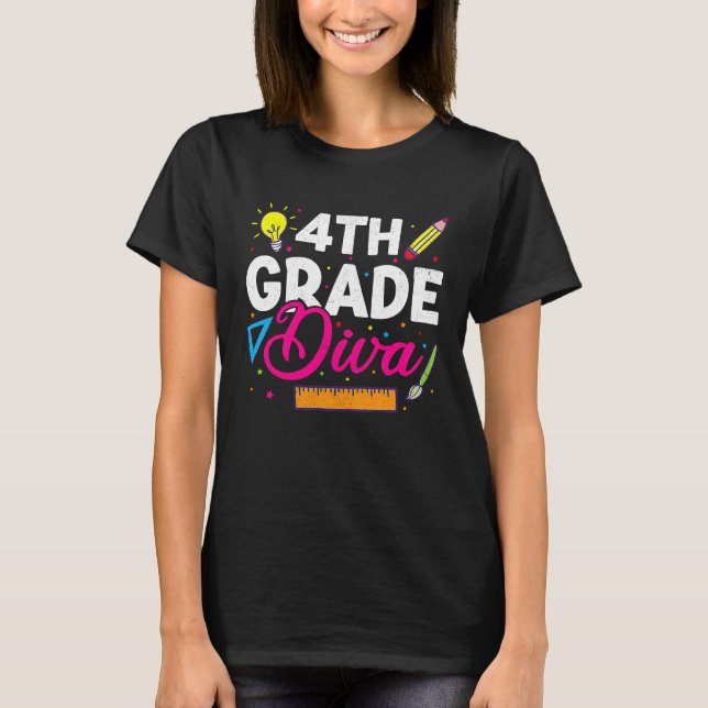 4th Fourth Grade Diva Girls  Back To School Girl W T-Shirt (Front)