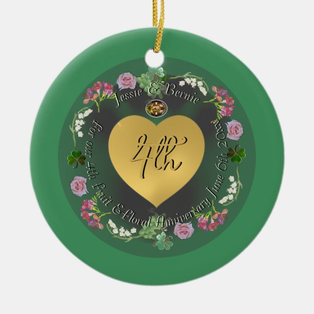 4th Fruit & Floral Wedding Anniversary +Photo Ceramic Tree Decoration (Front)