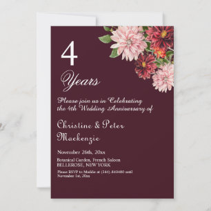 4th Fruit Wedding Anniversary Burgundy Floral Invitation