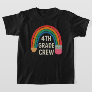 4th Grade Crew With Rainbow Pencil Back To School  T-Shirt