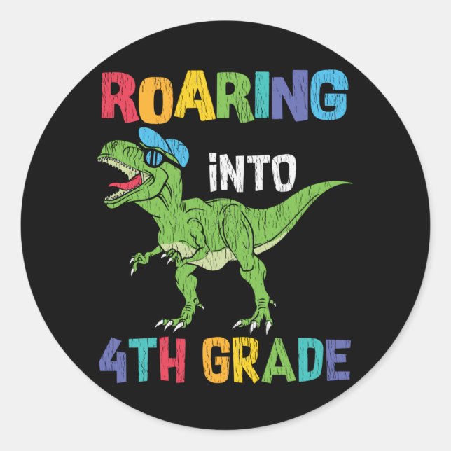 4th Grade Dinosaur First Day School Student Gift Classic Round Sticker (Front)
