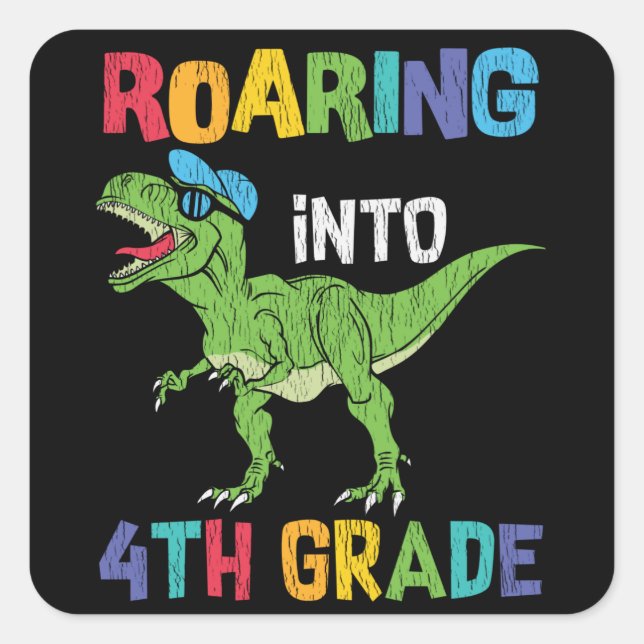 4th Grade Dinosaur First Day School Student Gift Square Sticker (Front)