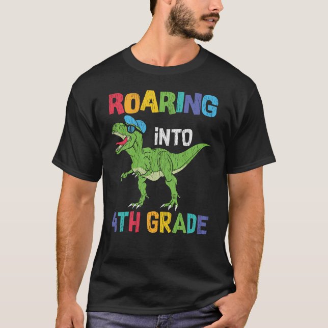 4th Grade Dinosaur First Day School Student Gift T-Shirt (Front)