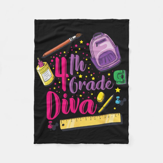 4th Grade Diva First Day Of School Girl Clothes Gi Fleece Blanket (Front)