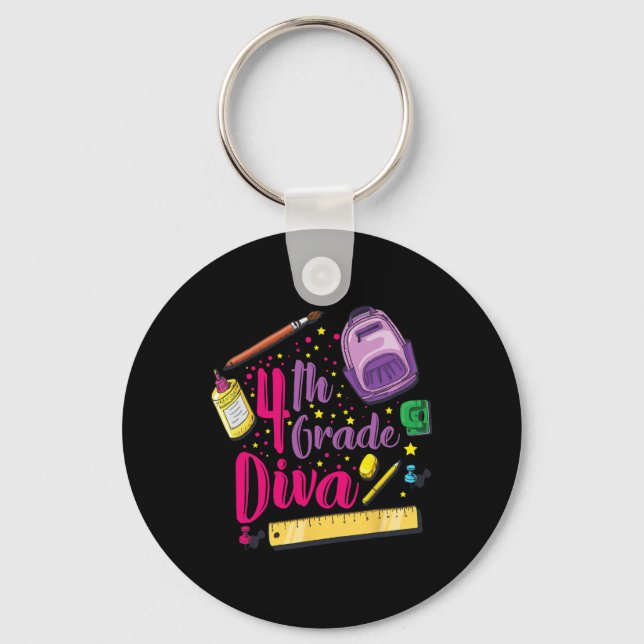 4th Grade Diva First Day Of School Girl Clothes Gi Key Ring (Front)