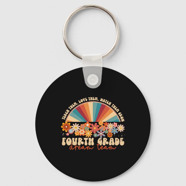 4th Grade Dream Team Groovy Rainbow Back To School Key Ring (Front)