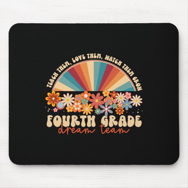 4th Grade Dream Team Groovy Rainbow Back To School Mouse Mat (Front)