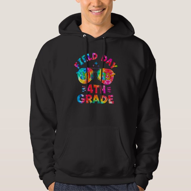 4th Grade Field Day 2023 Tie Dye Sunglasses Teache Hoodie (Front)