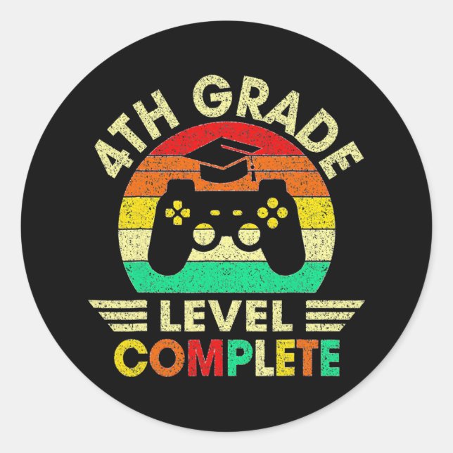 4th Grade Graduation Level Complete Video Games  Classic Round Sticker (Front)