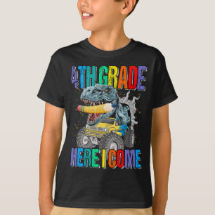 4th Grade Here I Come Monster Truck Dinosaur Boys T-Shirt