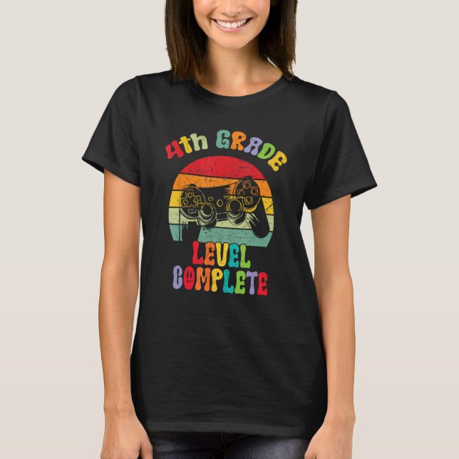 4th Grade Level Complete groovy Last Day Of School T-Shirt (Front)