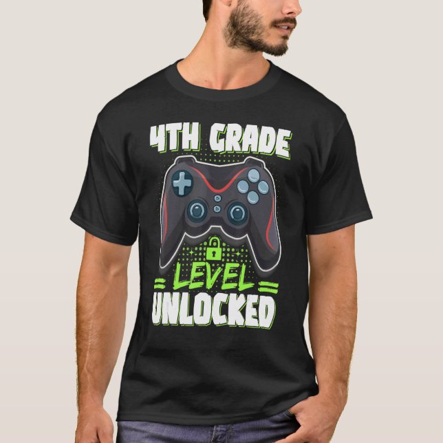 4th Grade Level Unlocked First Day Of School Video T-Shirt (Front)