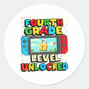 4th Grade Level Unlocked Funny Gamer Boys Back To Classic Round Sticker