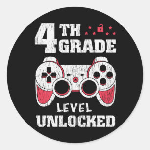 4th Grade Level Unlocked Gamer Back To School Kids Classic Round Sticker