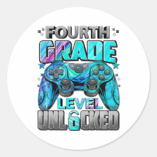 4th Grade Level Unlocked Gaming Gamer Boys Back To Classic Round Sticker