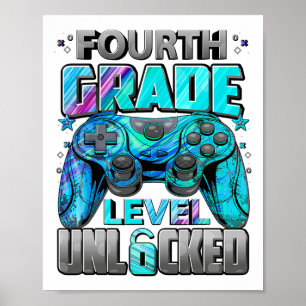 4th Grade Level Unlocked Gaming Gamer Boys Back To Poster